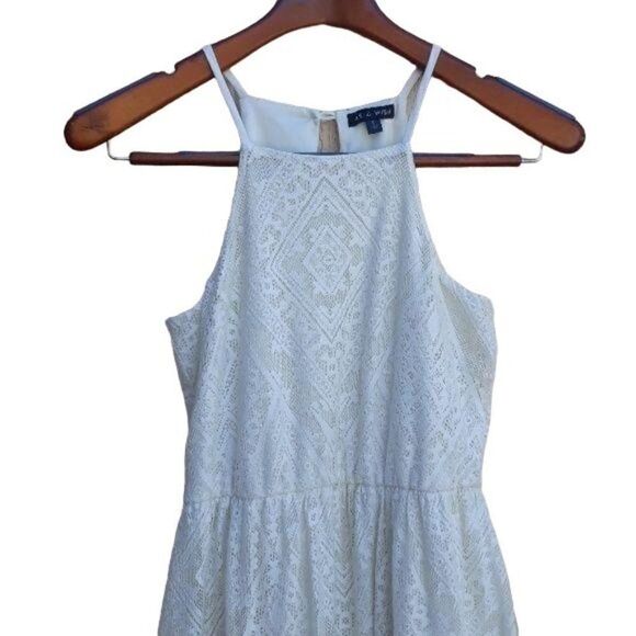 As U Wish Dress Boho Peasant Lace Mini Lined Maxi Racerback Cream Sz S - Picture 4 of 9